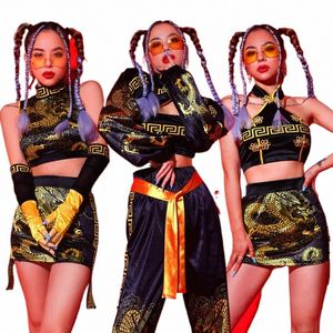 Jazzdanskostuums Prestaties Rave Pole Dance Outfit Chinese stijl Hiphop Street Dance Volwassen Vrouwelijke Moderne DJ-kostuum Q1Zl #