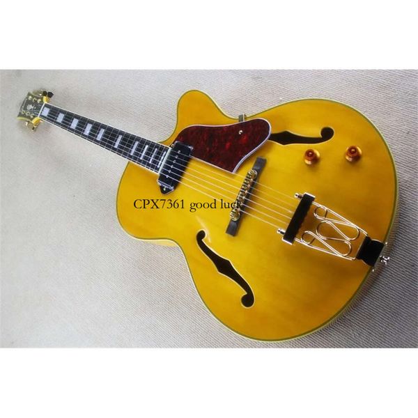 Jazz Flyoung – guitare électrique creuse, corps en placage d'érable jaune œuf, peut être modifié selon les besoins