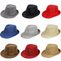 Chapeau de jazz panaméen haut de forme coton lin britannique chapeau de soleil pour hommes femmes été Trilby Fedora casquettes Panama plage rue casquette avare bord décoratif par mer RRB15871