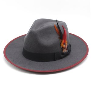 Jazzhoed met veren vrouwen fedora hoeden voelden cap dames fedoras lady patchwork top caps vrouw trilby herfst winter