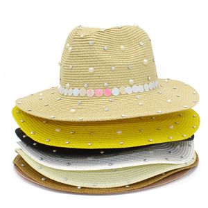 Sombreros de jazz Mujer Perla Sombrero de copa británico Verano Panamá Sombrero de paja Sombrilla Playa Gorras de ala ancha Al aire libre Playa Vacaciones Viajes Cubo Sombrero Accesorios de moda BC644
