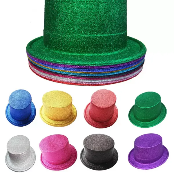 Sombreros de mago de jazz para niños, sombrero de fiesta con polvo dorado, clásico, negro, rojo, rosa, verde, amarillo, púrpura, gorra de espectáculo de disfraces para niños