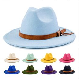 Jazz Panama Cap voelde Fedora tophoeden formele retro hoed wollen dame mode solide Candy Color brim caps unisex trilby chapeau voor mannen vrouwen fedorahat bc447