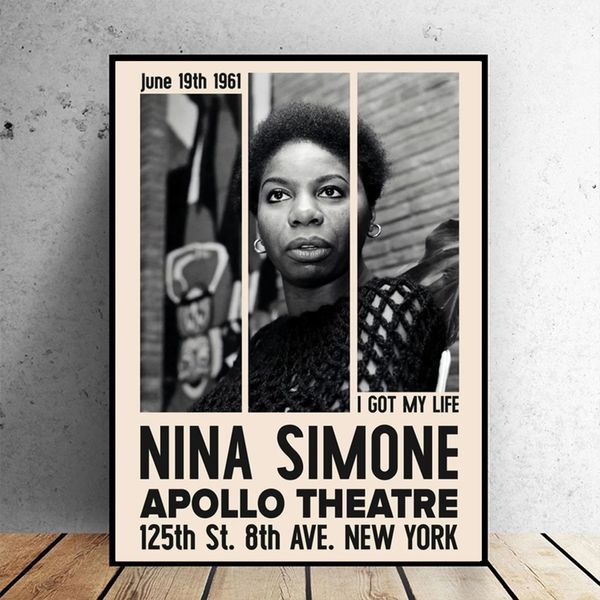 Chanteuse de jazz Nina Simone Vintage Music Poster Concert Star Wall Art Pictures Canvas Painting Room Home Bar Cafe Club Decor