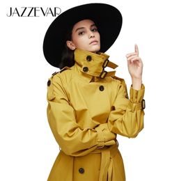 Jazzevar Nieuwe aankomst Herfst Top Trench Coat Dames Dubbele borsten Long bovenkleding voor dame hoogwaardige overjas vrouwen LJ200825