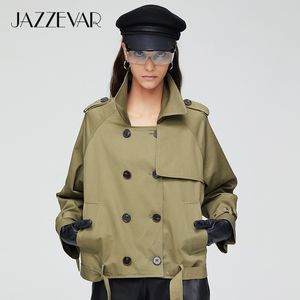 Jazzevar nouveauté automne trench-coat femmes mode coton double boutonnage court vêtements amples vêtements d'extérieur 9018 201028