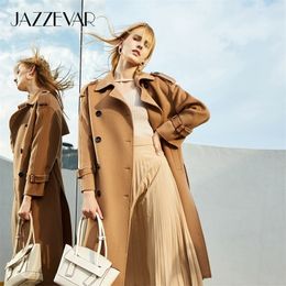 Jazzevar winterjas mode dames handsewn bovenkleding vrouwelijke dubbele borsten dubbele borsten dubbele jassen wollen trench jas 201102
