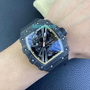 JB Men's Watch Gold Carbon Fiber RM12-01 Handmatige mechanische beweging Natuurlijke rubberen riem saffier kristalglas Hollow Out Dial