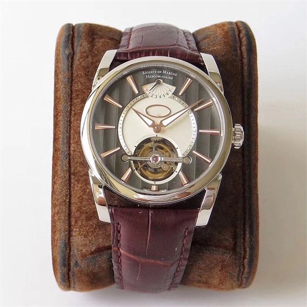 Montre JB PFH251 Montre De Luxe pour homme Mouvement mécanique à tourbillon manuel Boîtier plaqué or 18 carats Bracelet en cuir italien Montres mécaniques Montres-bracelets