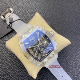 Reloj JB RM12-01 RM056 RM53-02 con caja de cristal de zafiro con movimiento Tourbillon estándar suizo y correa de caucho natural