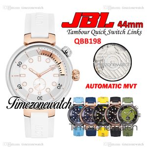 JBL 44 mm Tambour Street Diver QBB198 Montre automatique pour homme QBB201 Cadran blanc Boîtier en or rose bicolore Liens de commutation rapide Bracelet en caoutchouc Montres Timezonewatch Z02D