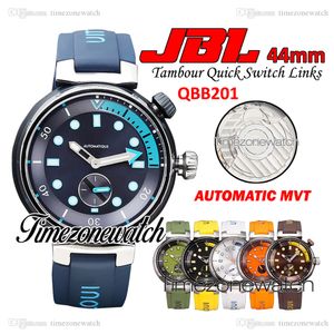 JBL 44 mm Tambour Street Diver QBB201 automatisch herenhorloge QBB201 blauwe wijzerplaat stalen kast snelschakelaar links blauwe rubberen band horloges Timezonewatch Z02C