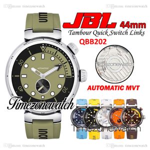JBL 44 mm Tambour Street Diver QBB202 Montre automatique pour homme Cadran vert Boîtier en acier Liens de commutation rapide Bracelet en caoutchouc vert Montres Timezonewatch Z02A