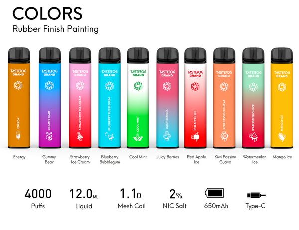 JC 4000puffs 12 ml E-cigarettes rechargeables jetables Look cool Atomiseur de cigarette électronique à options multiples Contactez le service client pour vos besoins