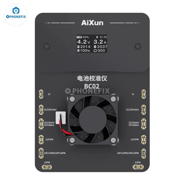 JC Aixun BC02 Calibrateur de batterie pour l'iPhone 11 12 13 14Promax Charge de charge de charge Round Cycle Test Health Augmentation de 100%