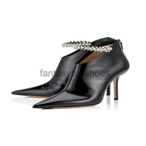 JC Jimmynessity Choo Boots Fashion Winter Poated Ankle Rhinestone Toes Black Patent Leather Leather Party Feest Dames schoenen Zipper schoenen plus size8124133