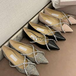 JC Jimmynessity Choo Brand Flat Heel Shoes Chaussures Office Designer Diamond Silk Mandons pour femmes Robe Robe Robe