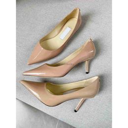 JC Jimmynessity Choo Dress Quality Shoes Pumps Classic Woman Chaussures High Heels Patent Cuir pointu Point One Slip on Wedding Party Evening Soil Flat 35-43