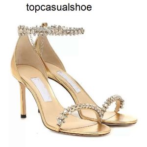 JC Jimmynessity Choo London Famme Robe Bridal Wedding Sandals Chaussures Crystal Pearls Embellifhed cheville Strap de luxe Marque Lady Gladiator High Heels EU35-43