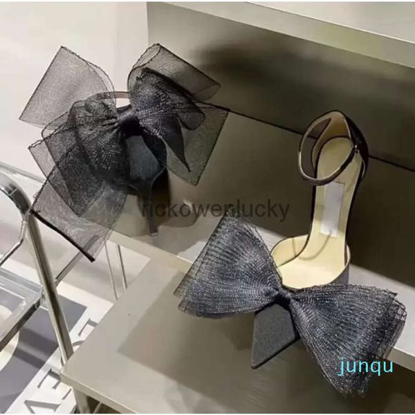 JC Jimmynessity Choo Quality Sandals Chaussures 2022-Romantic Lace Up High Chaussures pour la robe de mariée nuptiale Bow Femmes Elegant Pumps Pumps Luxury Marques Lady High Heels Black