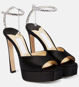 JC Jimmynessity Choo Saeda Platform Best Quality Women Famous Brand Sandals Shoes with Crystal Chain High Heels Night Robe Lady Gladiator Sandalias Discount Pum