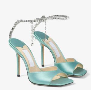 JC Jimmynessity Choo Chaussures pour femmes Sandale Designer High Heel Saeda Sandales Sexy Talons Crystal Chaîne de chevilles