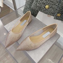 Jc Single Shoe Zapatos de noche para mujer, lentejuelas puntiagudas francesas con diamantes de imitación, estilo de fragancia pequeña, zapato de boda con suela plana 231015