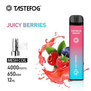 JC Tastefog GRAND Rechargeable 4000 bouffées 0% 2% 5% NC Saveur de baies juteuses Cigarette électronique Jetable Vape Pen Vente en gros