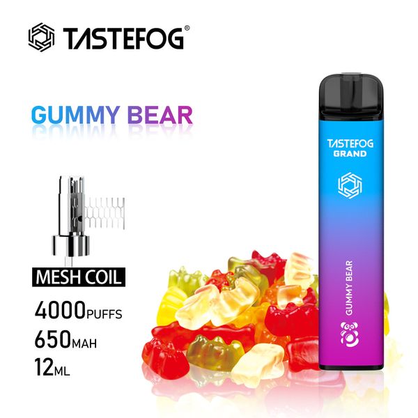 JC Tastefog GRAND Rechargeable 4000 bouffées 0% 2% 5% NC Gummy Bear Saveur Cigarette Électronique Jetable Vape Stylo En Gros