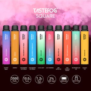 JC Tastefog SQUARE Cigarettes électroniques jetables 3500 Puffs Vape Pen 650mAh Batterie rechargeable Pod Dispositif 10ml Pré-rempli Mesh Coil Pods Vaporisateurs