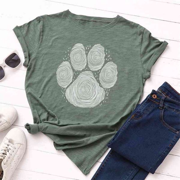 JCGO Été Coton Femmes T-shirt S-5XL Plus Taille Manches courtes Bear Paw Imprimer Tees Tops Casual Simple O-Cou Femme T-shirts 210623