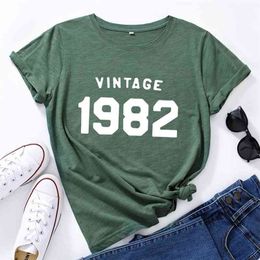 JCGO été femmes t-shirt coton grande taille 5XL Vintage 1982 lettres imprimer graphique t-shirts hauts à manches courtes col rond t-shirts décontractés 210623