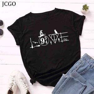 JCGO Femmes T-shirt Été Coton à manches courtes Plus Taille 5XL Imprimer Funny Graphic Tees Femmes Casual O Cou Femme Tshirt Tops 210401