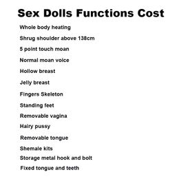 JD Beyond Sex Dolls Enlace de función adicional Vagina extraíble Encogimiento de hombros Pecho de gelatina Coño peludo Gemido Sonido Calentamiento Pies de pie Esqueleto de dedo, etc.