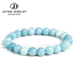 JD Chinese Larimar Steen Kralen Armband Vrouwen Mode Blauwe Zee Gestreepte Ronde Kraal Touw Elastische Streng Armbanden Vrouwelijke Sieraden 231227