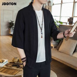 Jddton heren katoen kimono mode losse vest effen slanke bovenkleding vintage chinese stijl mannelijke jassen casual overjassen JE125 x0710