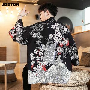 JDDTON Heren Zomer Mode Harajuku Kimono Cardigan Jassen Yukata Dunne Bovenkleding Haori Jassen Losse Casual Mannelijke Overjas JE029 X0710