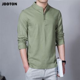 JDDTON Hombres Primavera Algodón Lino Kimono Camisa de manga larga Sólido Ocio Ropa china Casual Stand Collar Camisas JE039 220608