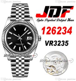 JDF Just 36 126234 VR3235 Automatische heren Watch V2 Gescuiteerde ring Black Die Stick Markers Jubileesteel 904L Steel Case en Bracelet Super Edition horloges Puretime A1