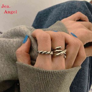 Jea.Angel 925 argent croix torsion ligne multi-couche ouverture anneau femme mode Simple bijoux faits à la main accessoires pour femmes hommes G1125