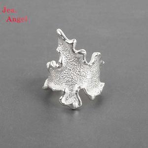 Jea.Angel 925 zilver Nieuw bladvormige onregelmatige concave breed oppervlak ring vrouwelijke eenvoudige temperament feest ornamenten sieraden cadeau G1125