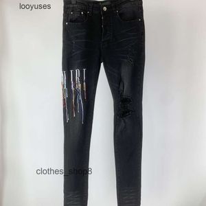 Jean Amirs Amires Designer Jeans High Street Black Hole Casual Slim Fitting Couleur Fluide De WSAA