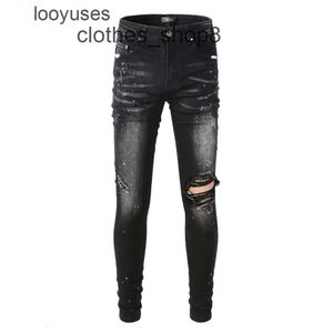 Jean Designer Jeans Amirs Amires High Street Merk Zwart Geperforeerde Splash Jeans Heren S DLC0