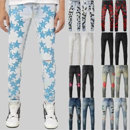 Jean designer jeans Hommes patchwork étoiles motif desig 23 couleurs pantalon Long hippop Autocollant Broderie Slim Denim Straight streetwear Pantalon skinny en gros 28-40