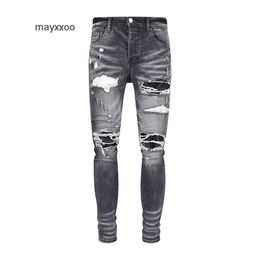 Jean Fashionable Mens Fashion Amiirii 2024 Demin 2024 Paarse jeansmerk Gray Black Split Leather Trendy Slim Fit 5cc0