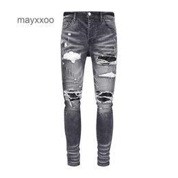 Jean Fashionable Mens Fashion Amiirii 2024 Demin 2024 Purple Jeans Brand Gris Black Split Leather Trendy Slim Fit OWXX