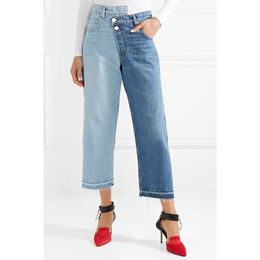 Jean femme lente nieuwe vrouwen blauwe patchwork wide been jeans designer broek voor vrouwen coole patchwork jeans