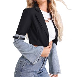 Jean veste femmes mode femme de jean patchwork Blazer Notched Collard Bouton à manches longues 2024 Automne Nouveau costume