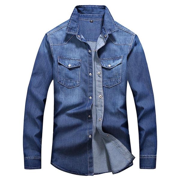 Jean chemise pour garçons homme chemisier coton décontracté couleur unie Denim hommes chemise à manches longues coupe ajustée nouveau