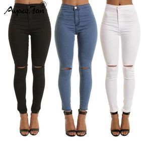 Jeans 2019 Automne White Hole Skinny Ripped Jeans Femmes Jeggings Cool Denim High Waist Pantal